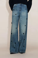 Imogen Hand Beaded Denim Trousers in Cotton Denim