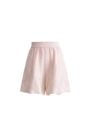 Shorts bordados Paz Pink en mezcla de seda y lino
