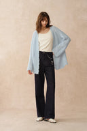 Aki Scalloped Neckline Sheer Cardigan in Lightweight Cable Mohair Knit