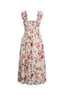 Vestido con tirantes y estampado de granada Rosalina fruncido en mezcla de lino