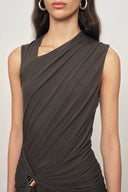 Delilah Gray Asymmetric Draped Sleeveless Dress in wool Blend Knit