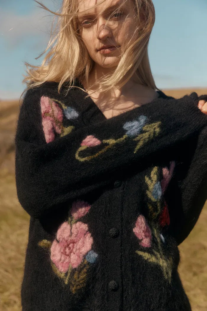 Papaver 3D Floral Embroidered Cardigan in Alpaca Blend Knit