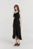 Vestido asimétrico con volantes Calla en georgette de seda