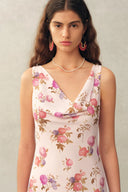 Fraye Floral Cowl Neck Sleeveless Dress in Silk Double Crepe