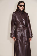 Manteau long vintage Grecale bordeaux en simili cuir