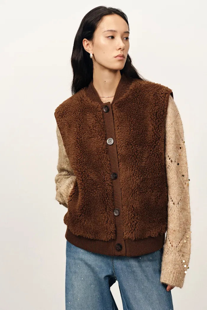 Morita Faux Fur Sherpa Fleece Vest Jacket in Alpaca-Merino Teddy
