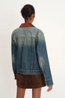 Jennifer Hand Sewn Suede Collar Denim Jacket in Cotton Denim