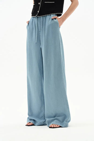Seren Elastic Waist Wide-Leg Jeans in Lyocell Denim – fbrq.com