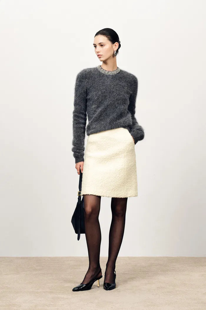 Grasse Textured Mini Skirt in Boucle Wool Alpaca