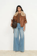 Sloane Vintage Padded Biker Jacket in Vegan Leather