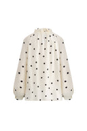 Kari Ruffle Neckline  Polka Dot Blouse in Silk Satin