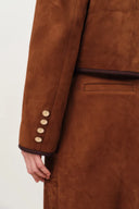 Olivia Contrast Trim Jacket and Skirt Matching Set in Faux Suede