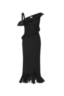 Vestido asimétrico con volantes Calla en georgette de seda