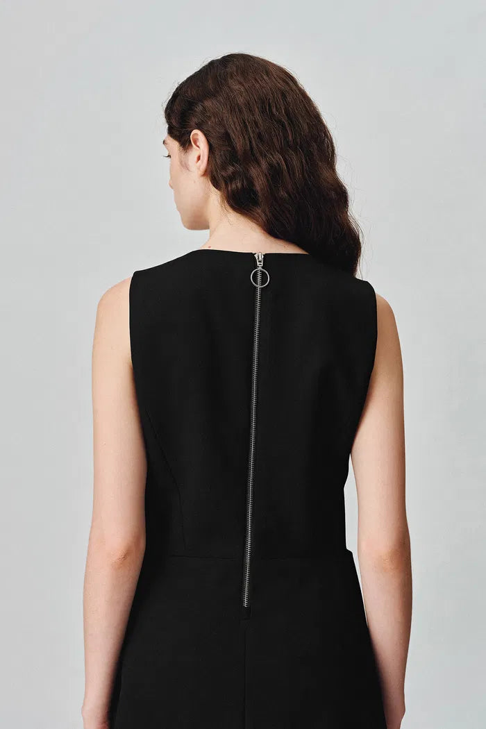 Zaha Pleated A-Line Midi Dress in Wool Blend fbrq.com Zaha Pleated A-Line Midi Dress in Wool Blend fbrq.com