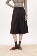 Yuri Brown Wide Pleated Cropped Culottes in Wool Blend