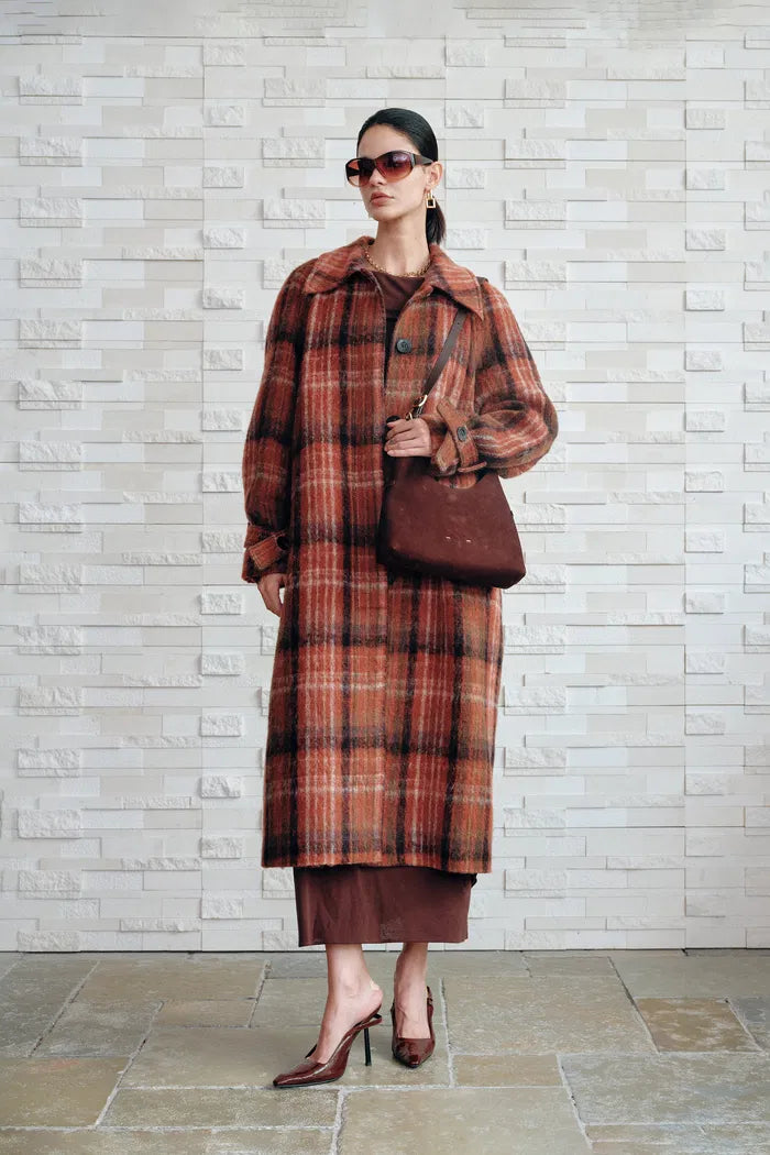 Cristha Check Wool Coat in Merino Mohair Tweed