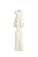 Doris Lily-of-the-Valley Lace Sleeveless Top and Pants Matching Set in Silk Linen Blend