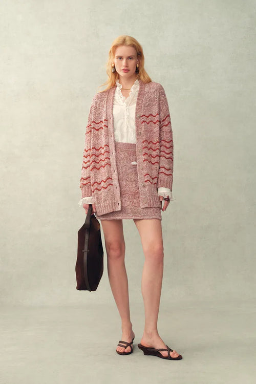 Lorena Striped Oversized Cardigan in Cotton Blend Fancy Yarn Knit