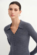 Anna Henley Long Sleeve Top in Merino Wool Knit