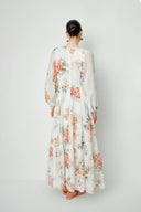 Whitney Watercolor Flora Long Sleeve Dress in Tencel-Ramie