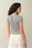 Eva Scalloped Lace Trim Fitted Sleeve T-shirt in Hollow Knitting