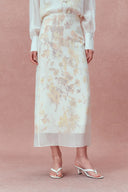 Conjunto a Juego de Blusa y Falda Aniyah con Amapolas Pintadas a Mano en Seda de Doble Capa