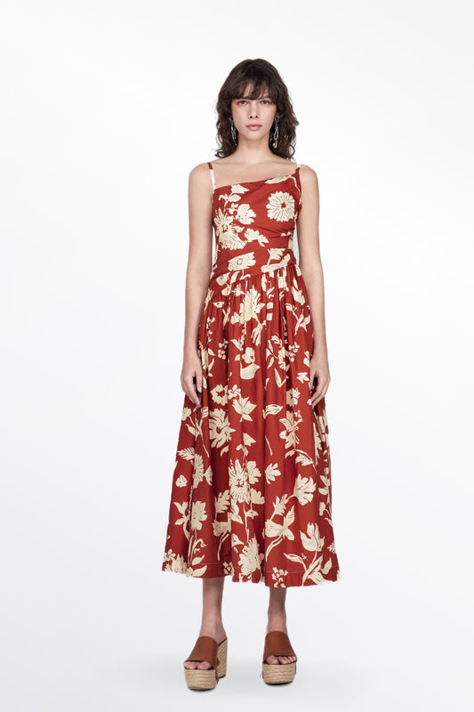 Sienna Asymmetrical Neckline Dress in Cotton