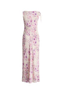 Alice Asymmetrical Cowl Neck Flora Dress in Mulberry Silk Crepe