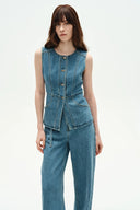 Selena Sleeveless Vest Top in Technical Lyocell Denim