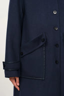 Theo Midnight Blue Trim Coat in Double Face Merino Cashmere