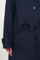 Manteau Theo bleu nuit à bordures en double-face mérinos-cachemire