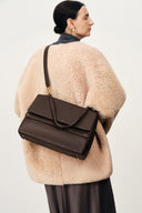 Rialto Double Flap Handbag in Calfskin Leather