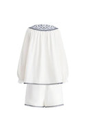 Celia Boho Embroidery Matching Blouse and Shorts Set in Silk-Cotton Blend