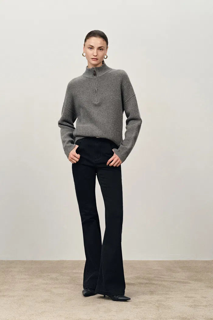 Vera Washed Charcoal Micro Flared Jeans in Stretchy Denim