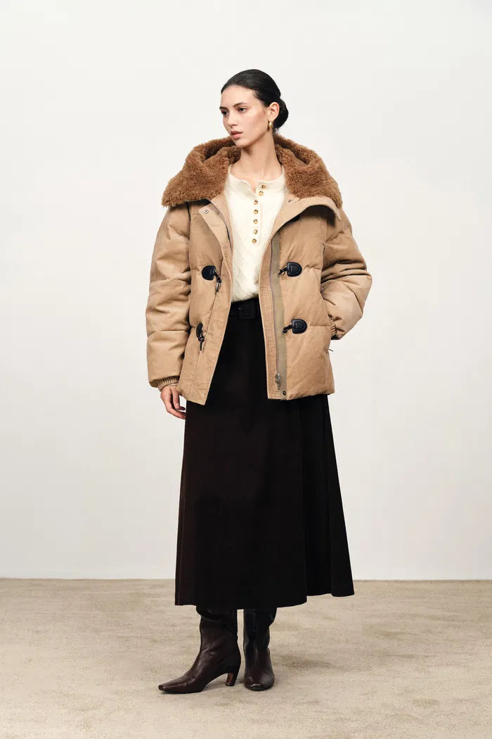 Emma Detachable Down Jacket in Cotton Corduroy