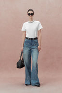 Camiseta Becky con Cuello de Joya Desmontable y Mangas Cortas en Algodón Acanalado