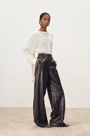 Nellie Elasticated Waist Wide Leg Trousers in Protein Leather
