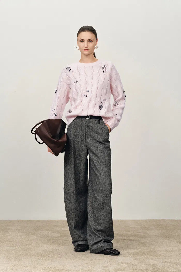 Aria Hand Beaded Sweater in Wool-Silk Blend