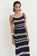 Cecilia Handcrafted Contrasting Crochet Skirt in Cotton-Linen Blend