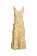 Calista Handpainted Floral Sleeveless Dress in Chiffon Pleates