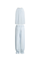 Hazel Boho Embroidery Jacquard Halterneck Sleeveless Top and Pants Set in Cotton