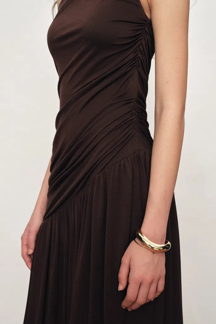 asymmetrical ruched dress LAPOINTE Shine Jersey Asymmetrical Ruched Draped Gown