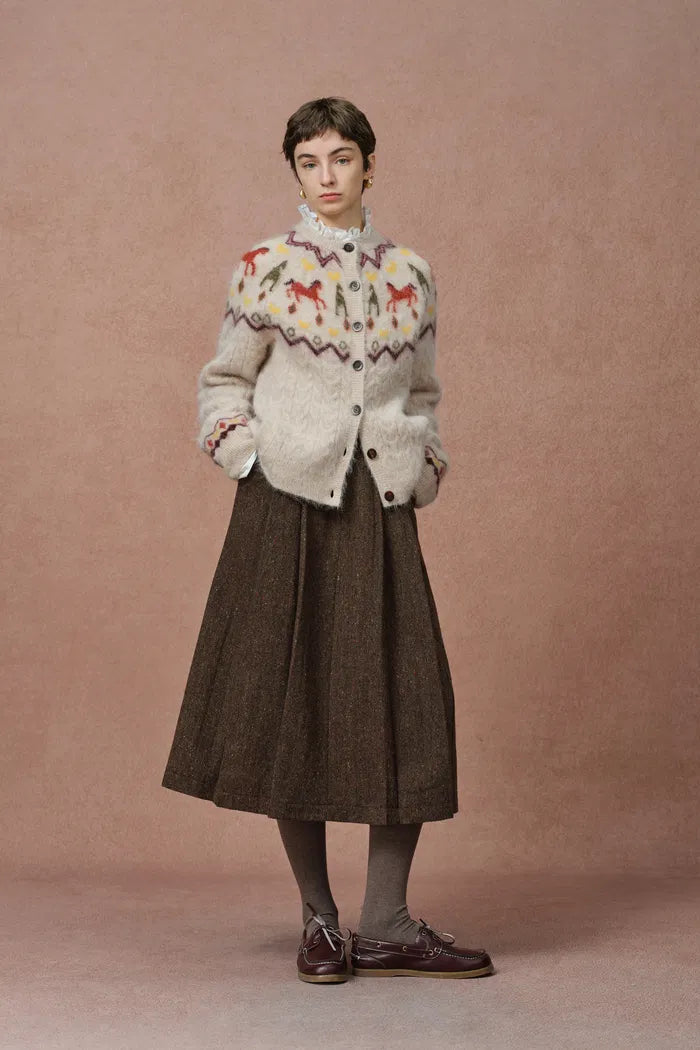 Genevieve Hidatsa Tribal Artwork Inspired Pony Fair Isle Cardigan in Alpaca Multi-Yarn