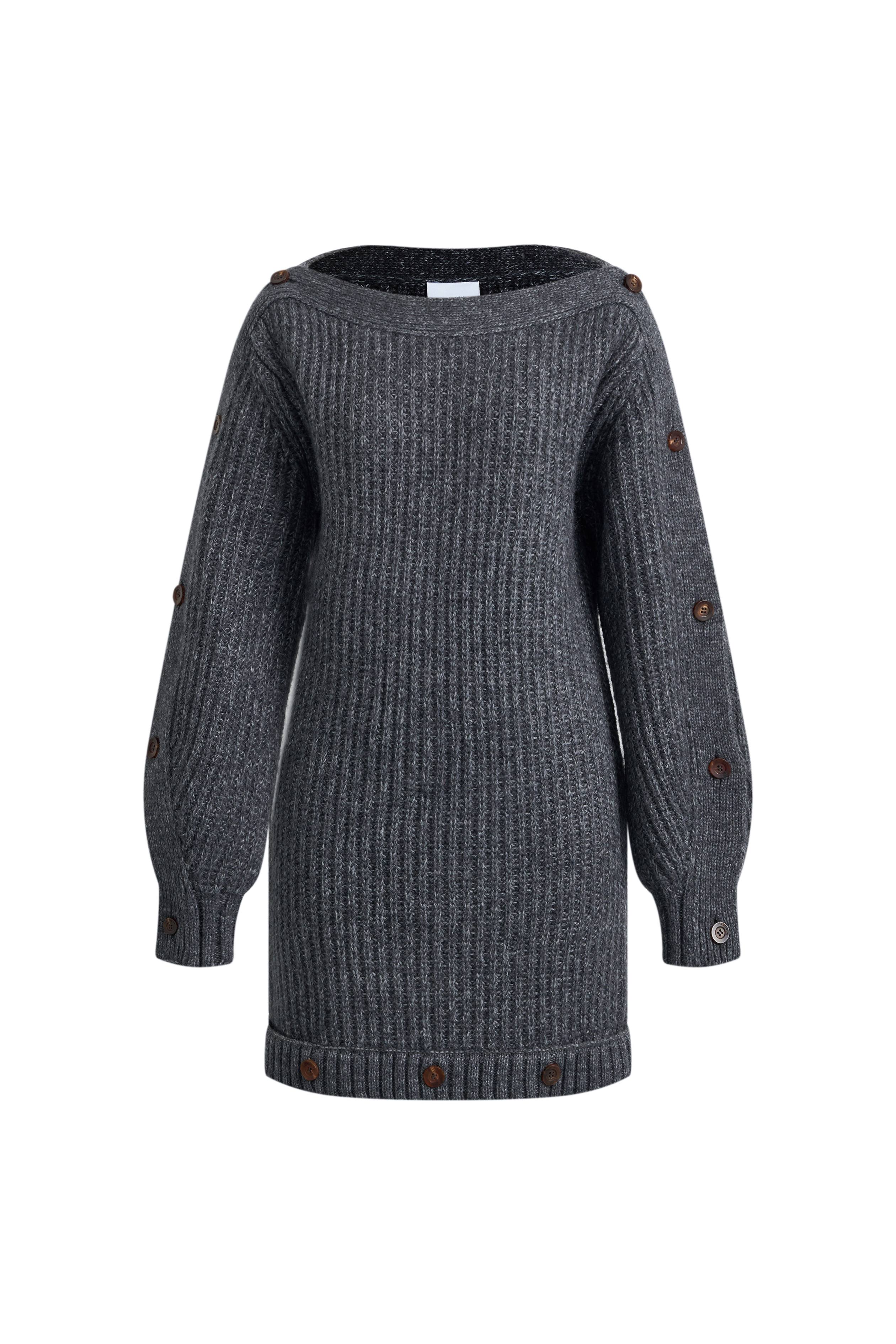 Kylie Adjustable Off Shoulder Dress in Coarse-Spun Merino Wool Knit S