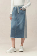 Falda midi Elvin patchwork en denim de algodón