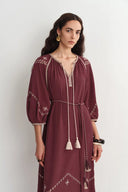 Antonia European Inspired Openwork Embroidery Maxi Dress in Linen Viscose Blend