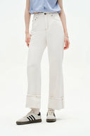 Cici Foldable Hem Jeans in Herringbone Denim