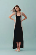 Hera Black Wide Sleeveless Strap Dress in Stretch Yarn Knit