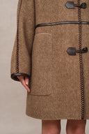 Paletot Inspired Overlock Stitch Hooded Coat in Merino Wool-Camel Hair