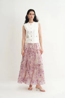 Mia Hand Painted Flora Skirt in Silk-Cotton